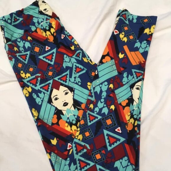 Disney OS One Size Leggings LulaRoe Pocahontas Princess Aztec Tribal Blue Print - Picture 1 of 1